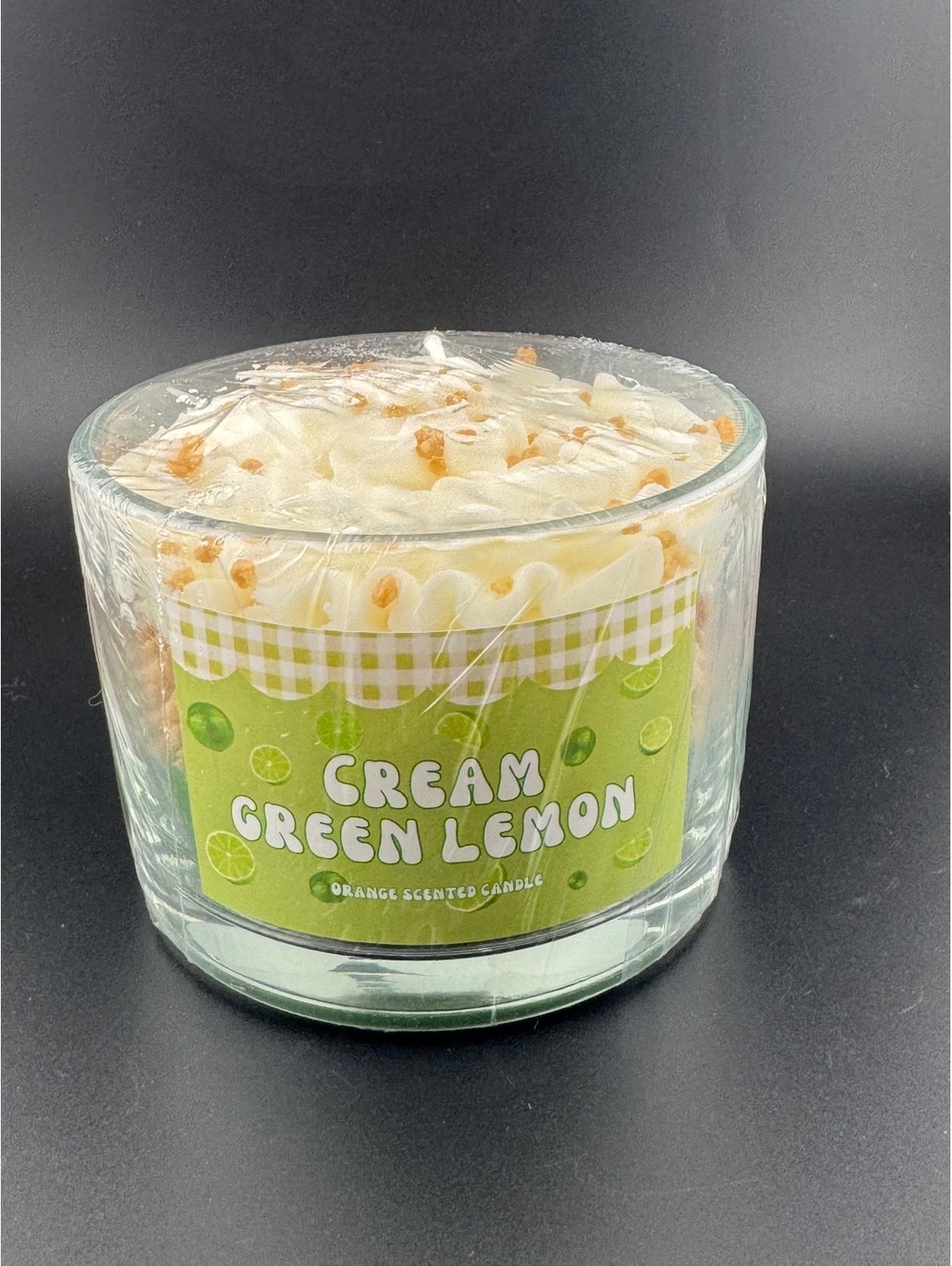 Cream Green Lemon Orange Scented Candle in Glass Jar 3 Wick - Picture 3 of 5